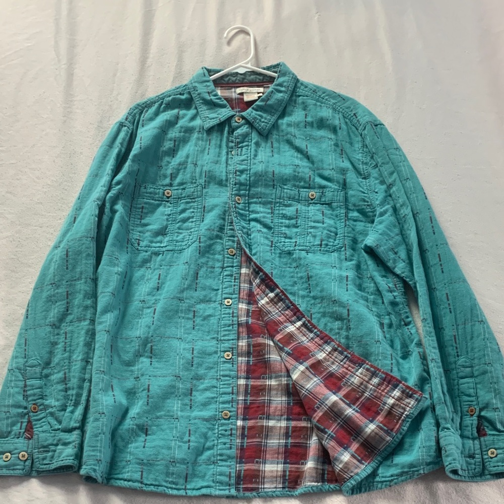 Carbon2Cobalt Men's XL Lightweight Teal Flannel Shirt with Plaid Lining